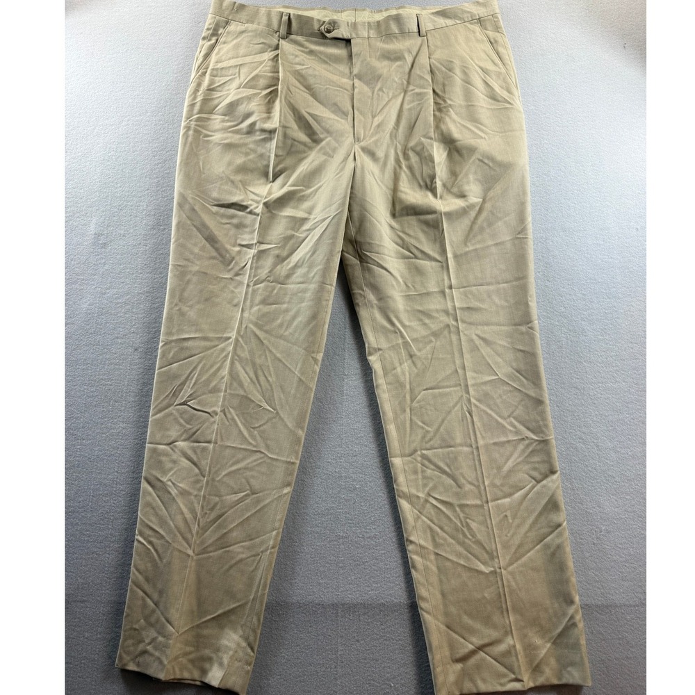 Daniel Cremieux Dress Pants Mens 42 Tan Pleated Wool Blend 44x34